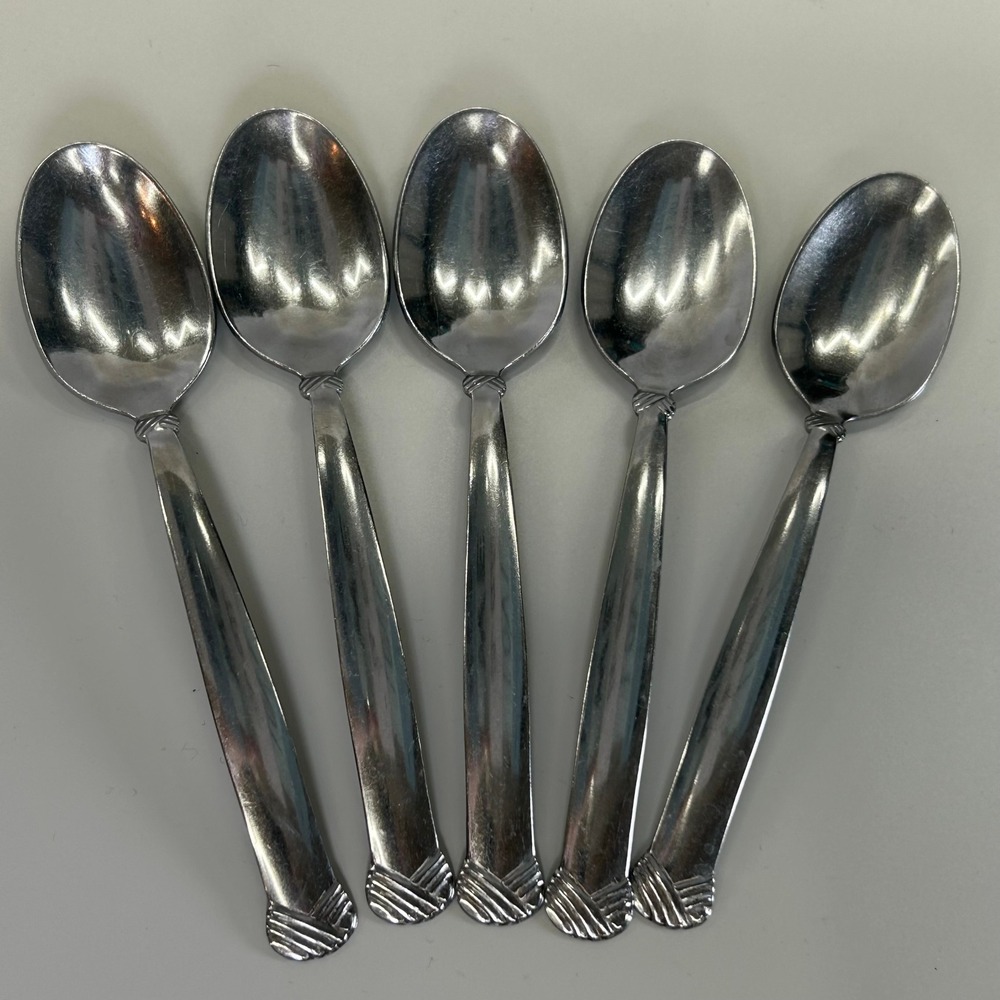 Vintage Oneida Rattan Teaspoons 6" Set 5 Stainless Steel Flatware Boho Coastal